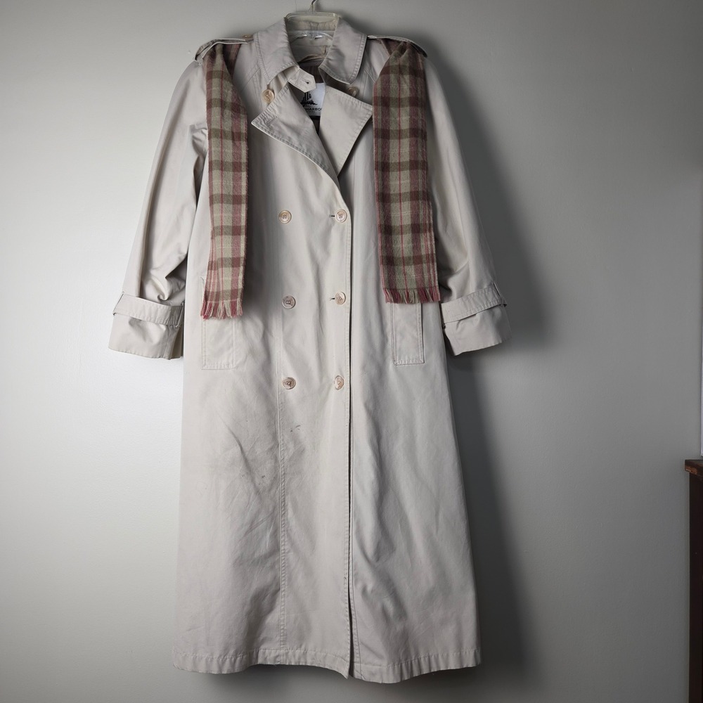 Misty Harbor Beige Double Breasted Trench Coat Plaid Zip Out Liner 8 Petite